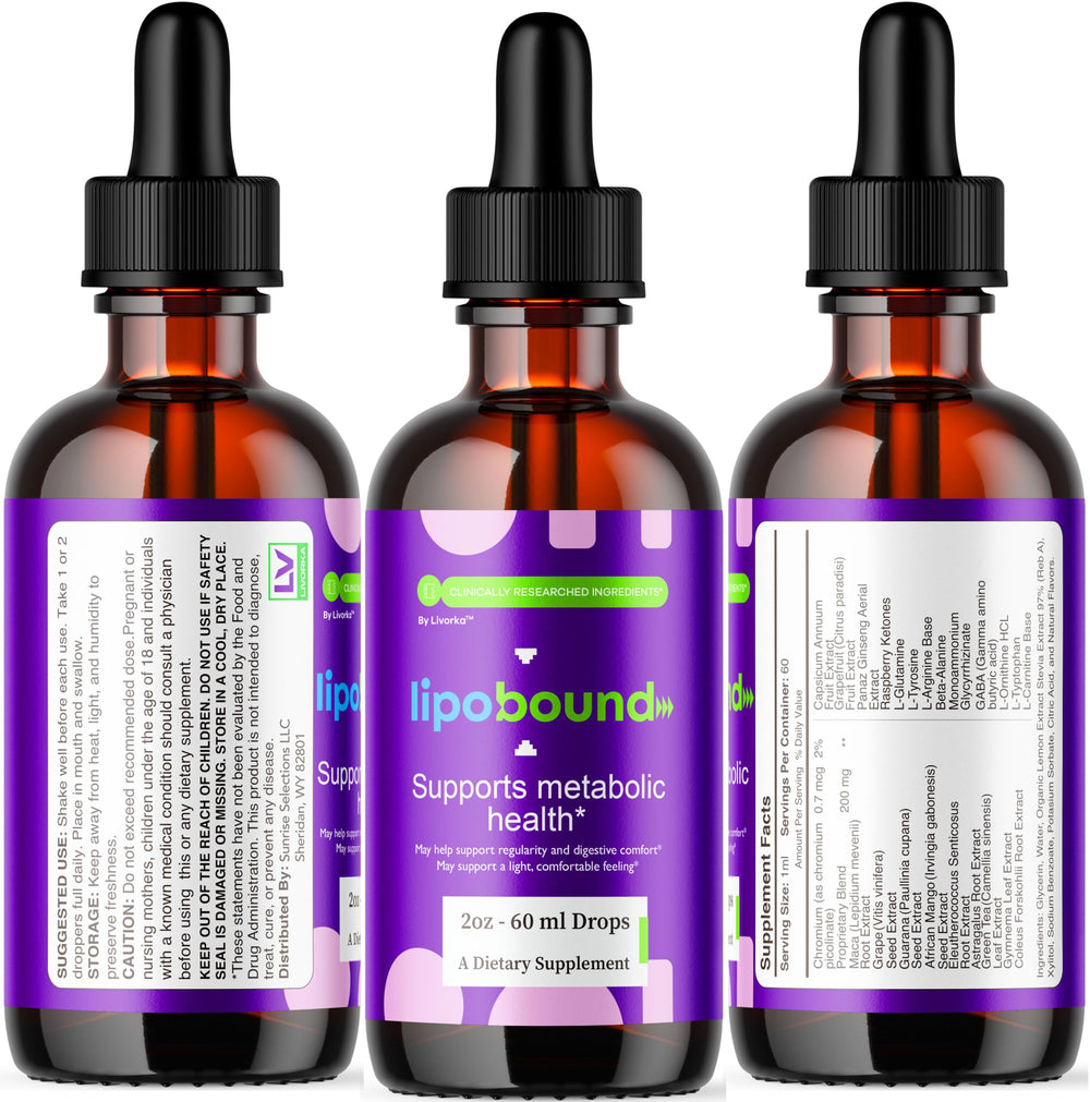 Nutrition facts panel for Lipobound Drops bottle