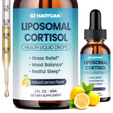 Liposomal cortisol liquid drops bottle with lemon flavor label