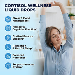 Close-up of lemon-flavored cortisol drops bottle and dropper