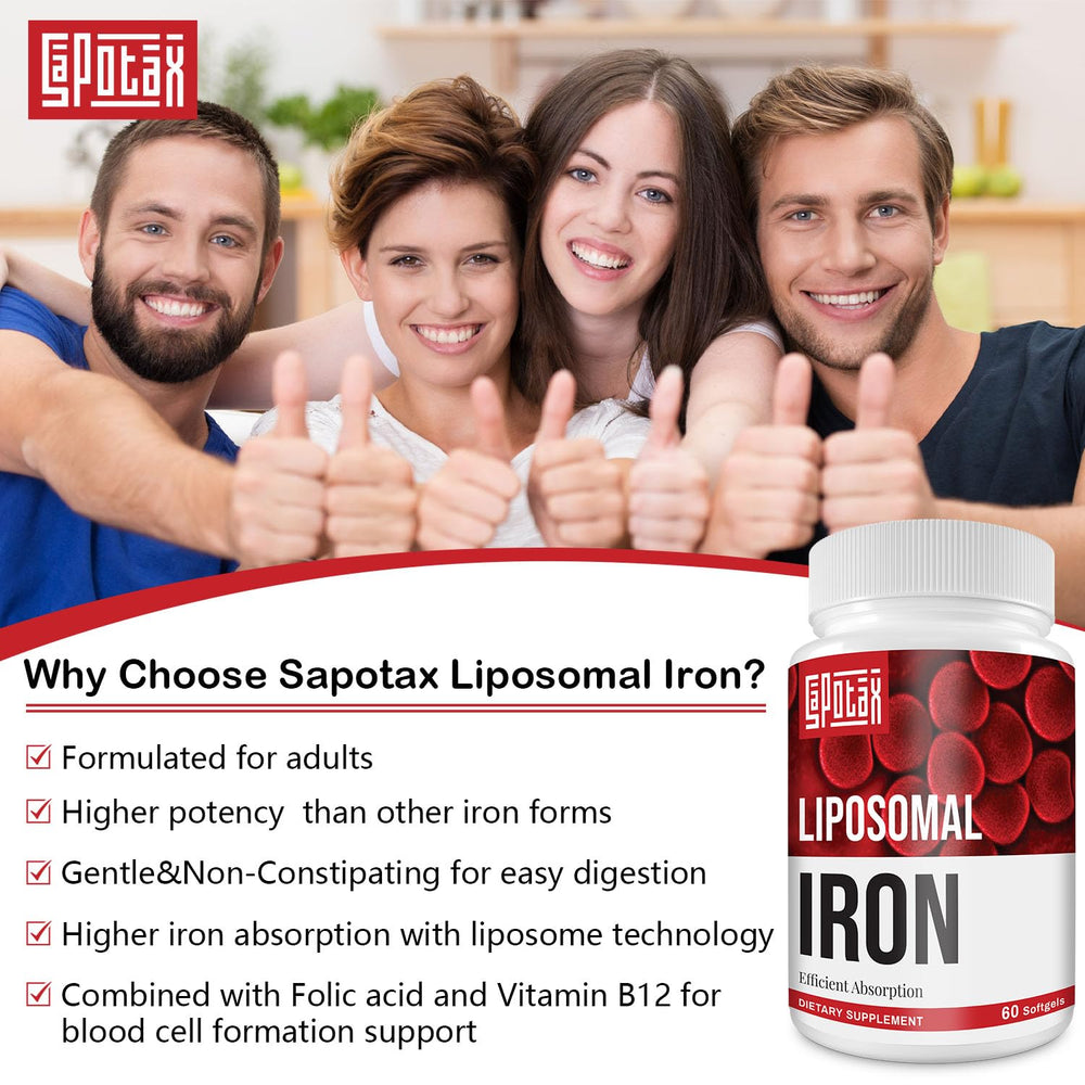 Box and bottle packaging of the 60-softgel liposomal iron supplement