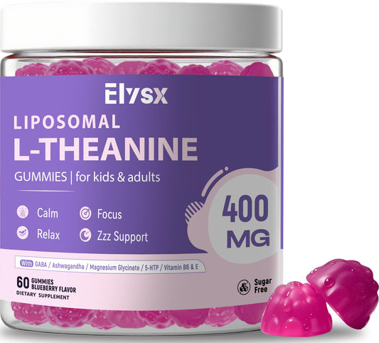Liposomal L-Theanine Gummies bottle with blueberry flavor