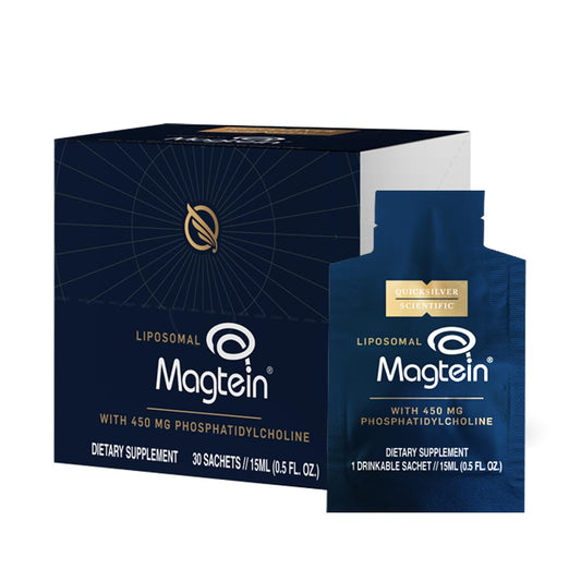 Front view of Liposomal Magtein Sachets travel-ready 15ml packet