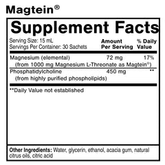 Close-up of a single Liposomal Magtein 15ml sachet showing tear-and-sip design