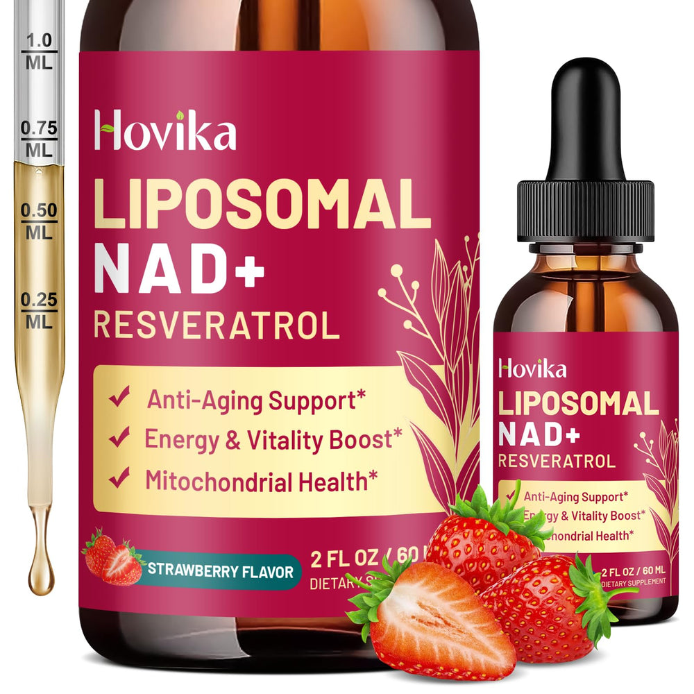Front label of Liposomal NAD+ 1200mg strawberry flavor bottle