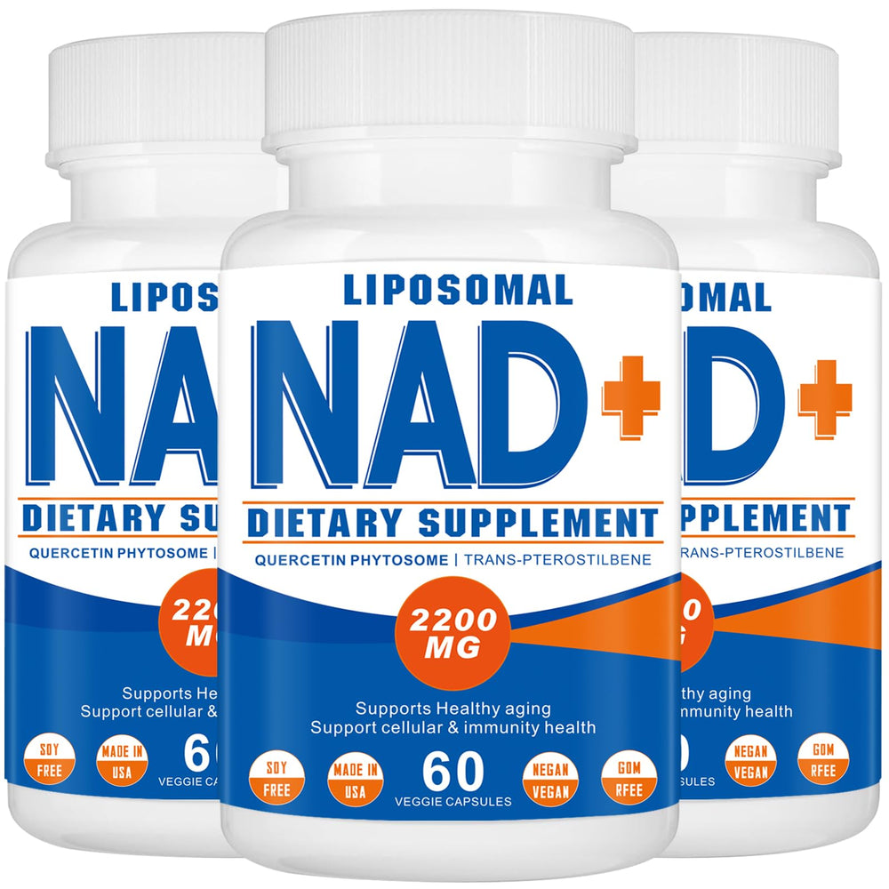 NAD+ liposomal supplement bottle with 180 capsules