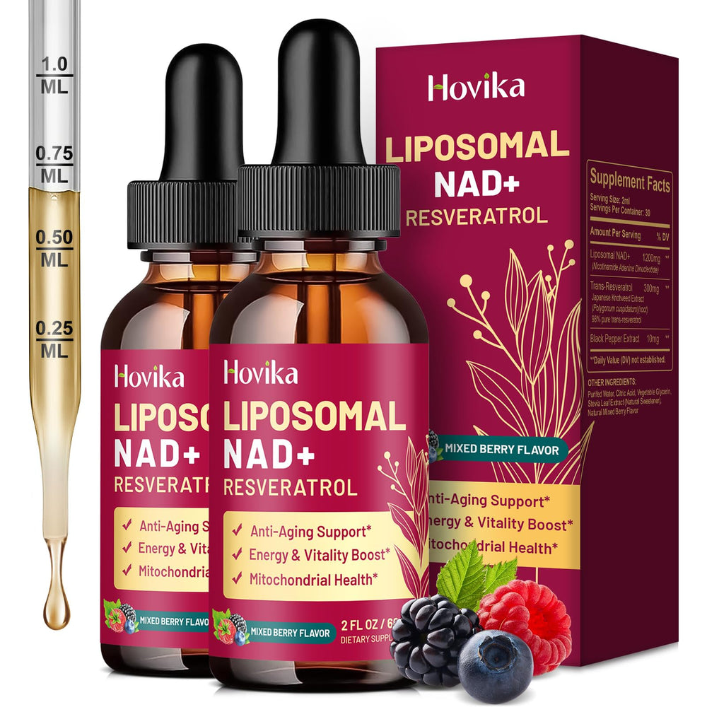 Front view of Hovika Liposomal NAD+ 2-Pack bottle in mixed berry flavor