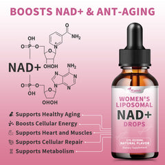 Close-up of NAD+ liposomal drops bottle label