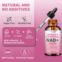 Woman taking NAD drops with beverage