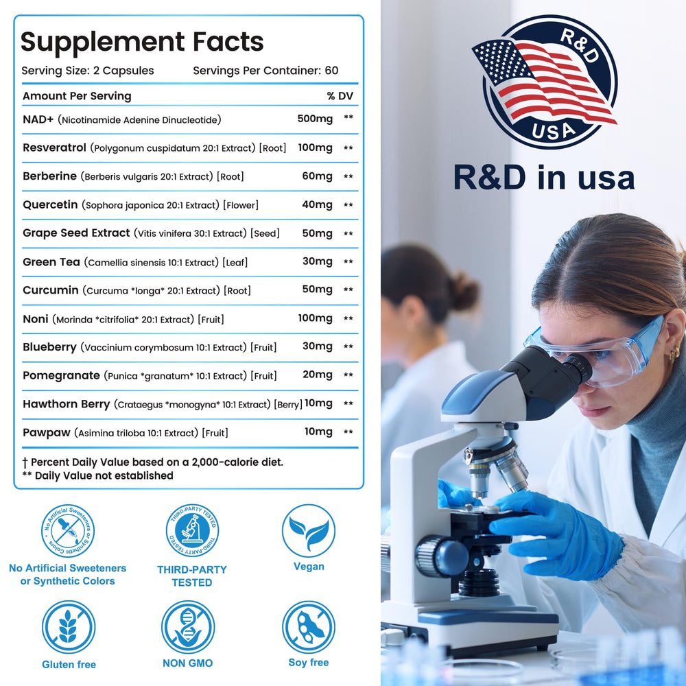 Product packaging and label design for Liposomal NAD Resveratrol supplement