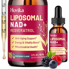 Liposomal NAD supplement bottle with mixed berry flavor