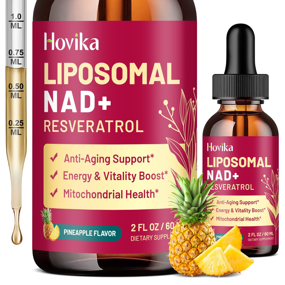 Liposomal NAD supplement bottle with pineapple flavor label