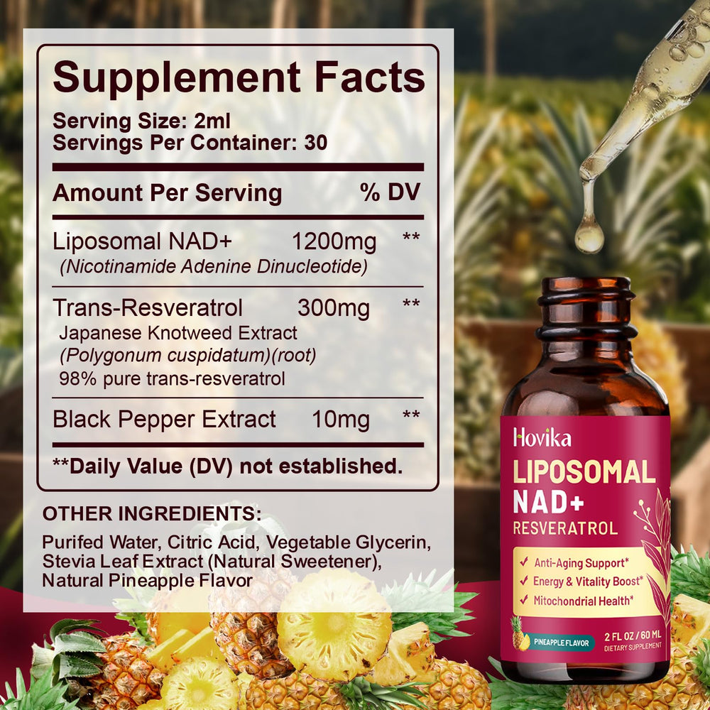 Pineapple-flavored NAD+ liquid dropper for dosage