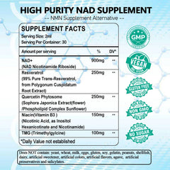 Liposomal NR NAD+ 900mg bottle with NR and Resveratrol visuals