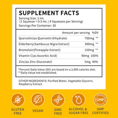 Product label for quercetin with bromelain liquid drops