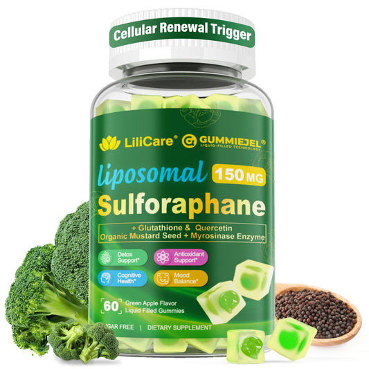 Bottle of Liposomal Sulforaphane 150mg gummies on a white background