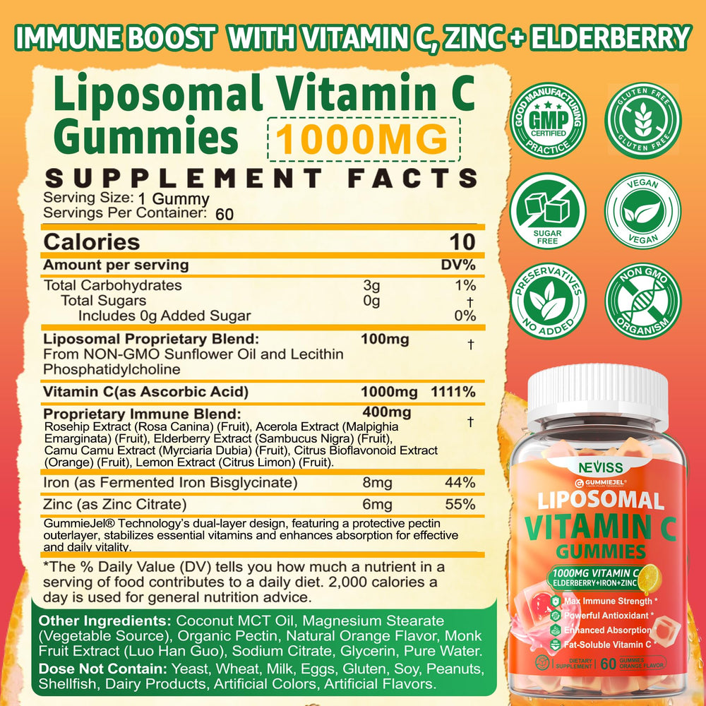 Close up of orange flavored Vitamin C gummies