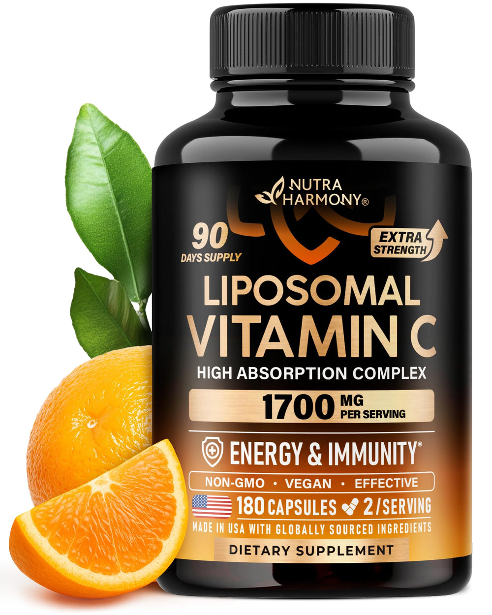 Liposomal Vitamin C 1700 mg bottle label on white background