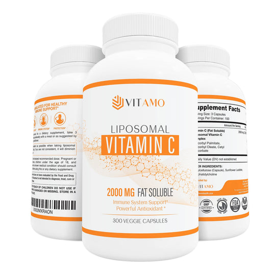 Front view of Liposomal Vitamin C 2000mg bottle showing 300 capsules
