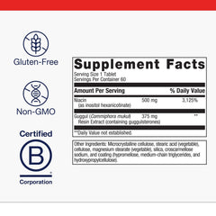 Niacin as inositol hexanicotinate ingredient label on Lipotain