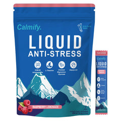 Front view of Liquid Anti-Stress Cortisol sachets and packaging