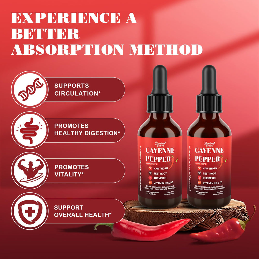 Transparent bottle of cayenne pepper drops being added to water
