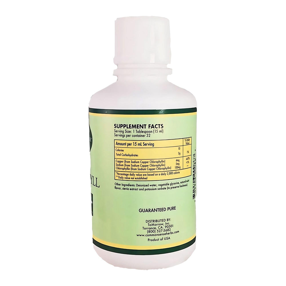 Glass with mint-flavored chlorophyll liquid