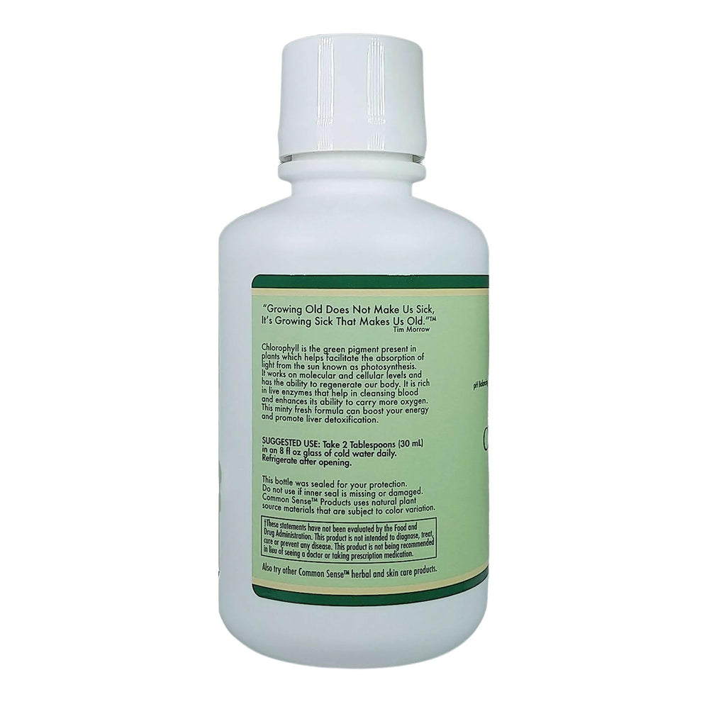 Close-up of mint flavor label on Liquid Chlorophyll 16oz