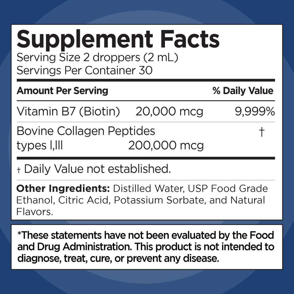 Open bottle of collagen biotin drops with dropper