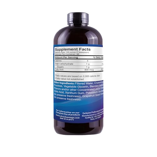 Bottle label showing 800 mcg folic acid content