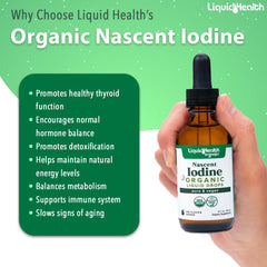Side view of LIQUIDHEALTH Iodine Drops bottle with dropper