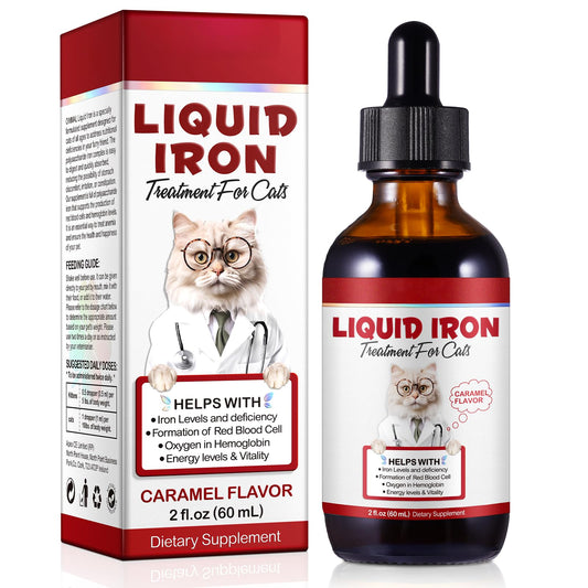 Liquid Iron Drops for Cats bottle on a white background