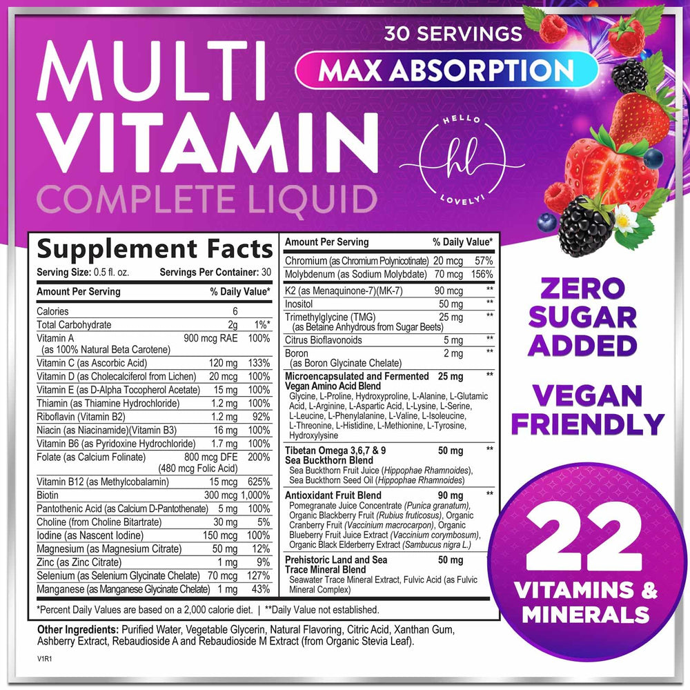 Berry flavored liquid multivitamin packaging