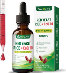 Bottle of liquid red yeast rice drops with CoQ10 1200mg per serving, 2 oz