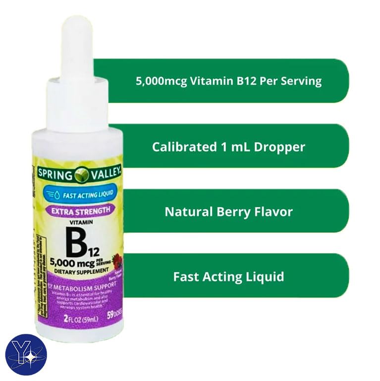 Close-up label showing 5000mcg per serving on berry B12 bottle