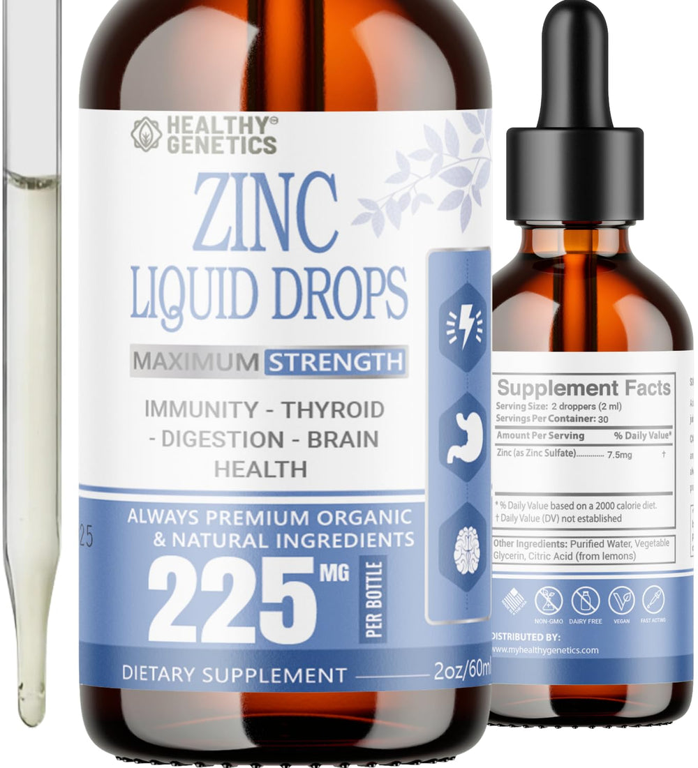Liquid zinc drops in a 2 oz bottle for kids, men, and women