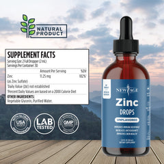 Zinc Drops bottle label highlighting immune support