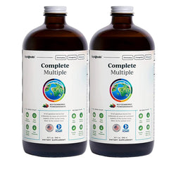 LIQUIDHEALTH Complete Multivitamin bottle on a kitchen counter for daily wellness.