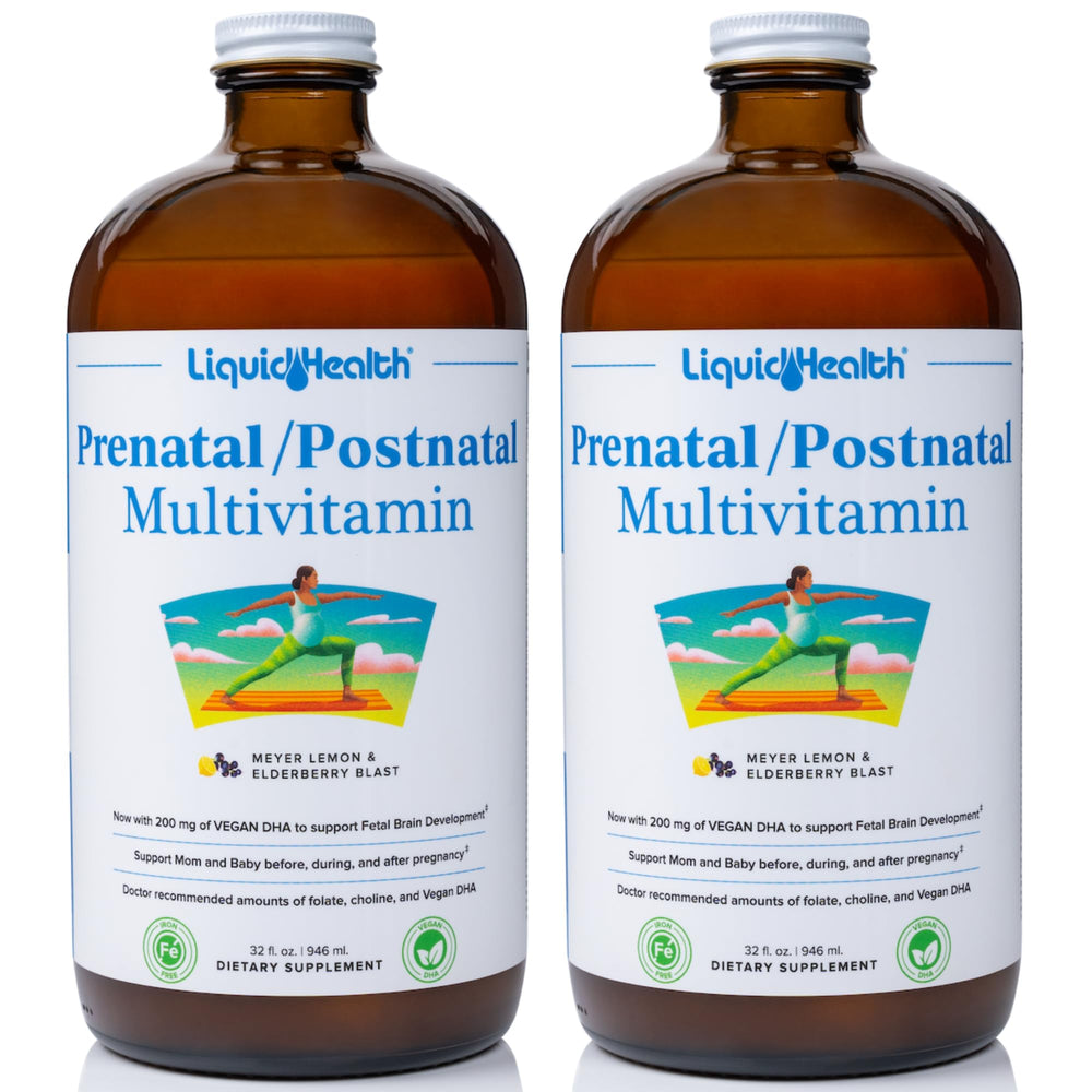Bottle of LIQUIDHEALTH Prenatal/Postnatal liquid multivitamin with Real Folate
