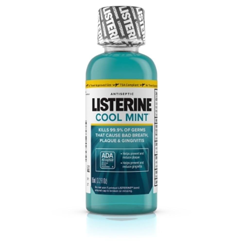 Listerine Cool Mint Antiseptic Mouthwash 3.2 fl oz bottle in a 24-pack, mint flavor