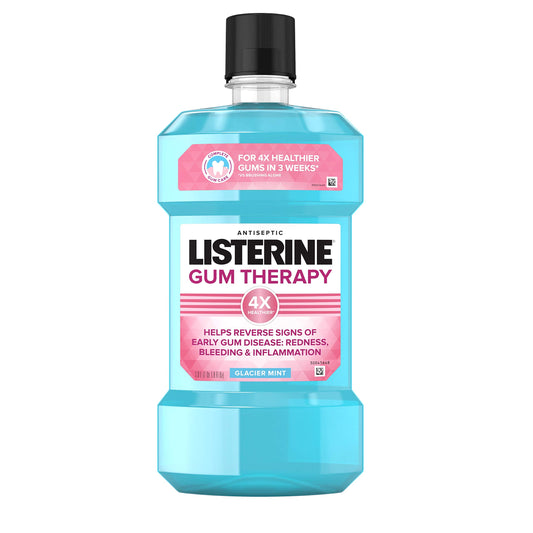 Front view of Listerine Gum Therapy Glacier Mint 1 L bottle in a 3-pack