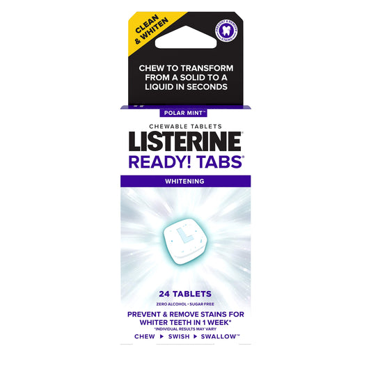 Front view of Listerine Ready! Tabs Polar Mint packaging