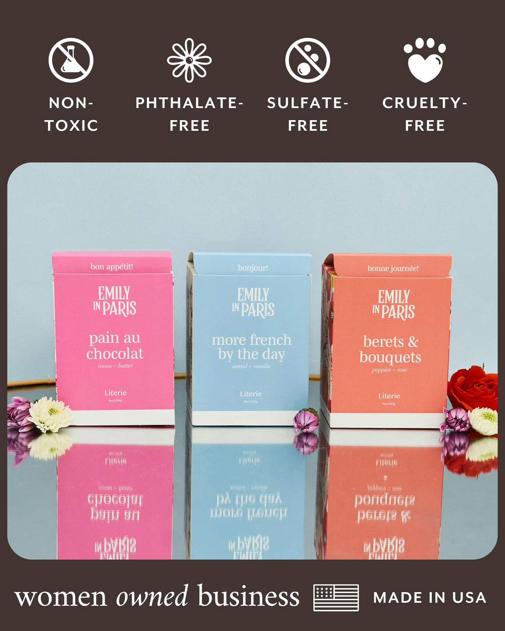 Literie Emily candle 50-hour burn provides long-lasting fragrance for cozy evenings.