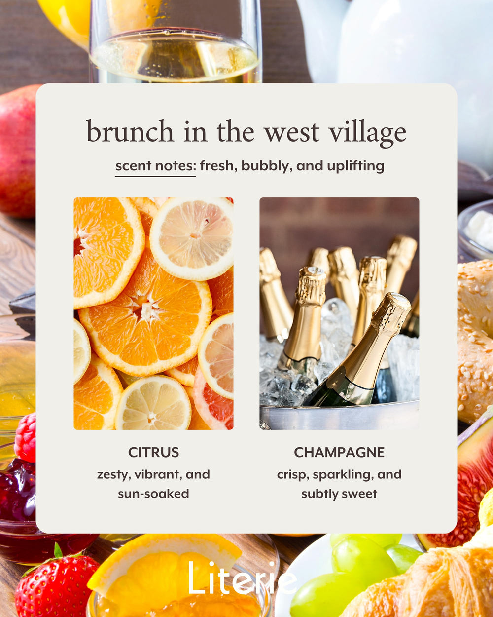 Citrus and champagne fragrance close-up for Literie NYC candle.
