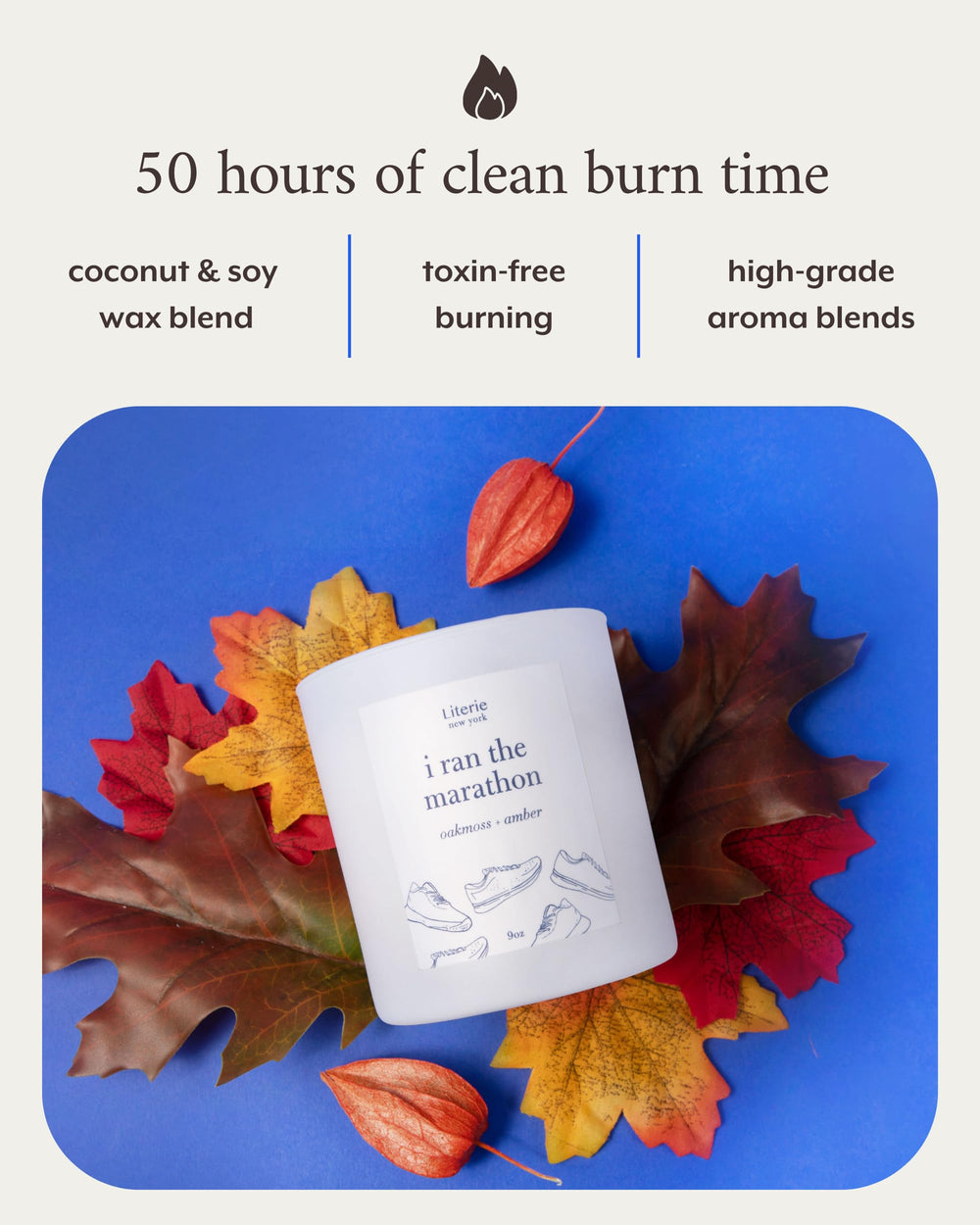 9oz vegan soy and coconut wax candle ready for display