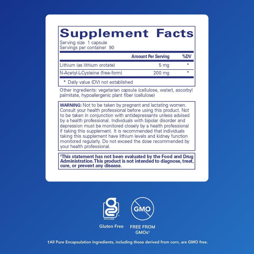 Lithium Orotate 5 mg and NAC capsules close-up