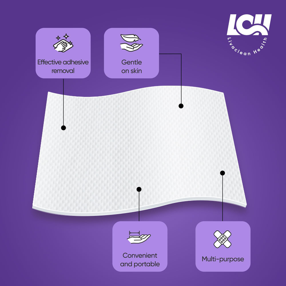 Livaclean Health adhesive remover near ostomy area aids residue removal around stoma.