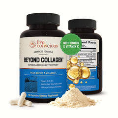 Bottle of Live Conscious Beyond Collagen with label facing forward