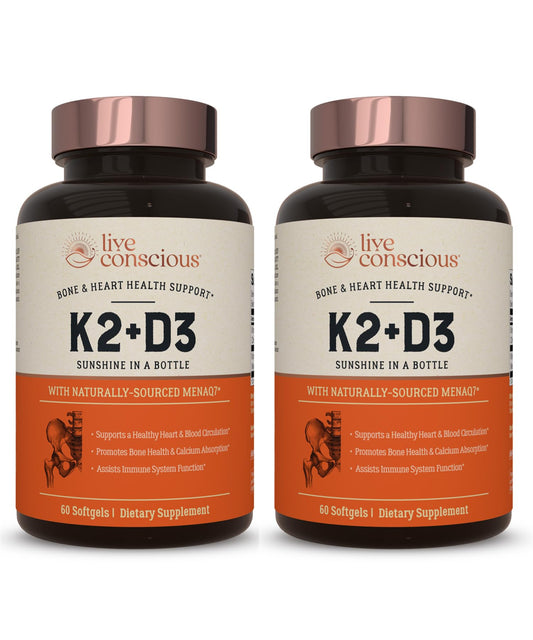 Live Conscious Vitamin K2 MK7 D3 bottle front view