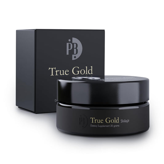 Live Resin Pure Gold Shilajit bottle label showing gold accents