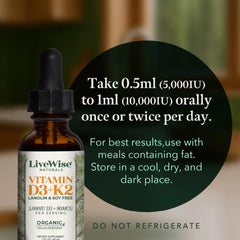 Supplement facts for Vitamin D3+K2 5,000 IU